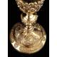 Important Bishop's Chalice in Solid Silver with Carved Decoration. France, XIX Century