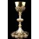 Impressive Chalice with Paten in solid silver. France, XIX Century