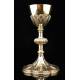 Impressive Chalice with Paten in solid silver. France, XIX Century