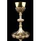 Impressive Chalice with Paten in solid silver. France, XIX Century