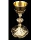 Impressive Chalice with Paten in solid silver. France, XIX Century