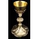 Impressive Chalice with Paten in solid silver. France, XIX Century