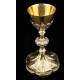 Impressive Chalice with Paten in solid silver. France, XIX Century