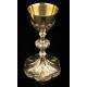 Impressive Chalice with Paten in solid silver. France, XIX Century