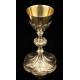 Impressive Chalice with Paten in solid silver. France, XIX Century