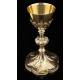 Impressive Chalice with Paten in solid silver. France, XIX Century