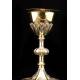 Impressive Chalice with Paten in solid silver. France, XIX Century