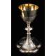 Spectacular Chalice and Paten Set in Solid Silver Contrasted. France, Circa 1900