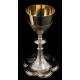 Spectacular Chalice and Paten Set in Solid Silver Contrasted. France, Circa 1900