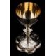 Spectacular Chalice and Paten Set in Solid Silver Contrasted. France, Circa 1900