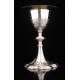 Spectacular Chalice and Paten Set in Solid Silver Contrasted. France, Circa 1900