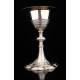 Spectacular Chalice and Paten Set in Solid Silver Contrasted. France, Circa 1900