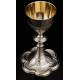 Spectacular Chalice and Paten Set in Solid Silver Contrasted. France, Circa 1900