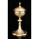 Beautiful Eucharistic Ciborium in solid silver and brass. France, XIX Century