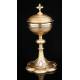 Beautiful Eucharistic Ciborium in solid silver and brass. France, XIX Century