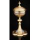 Beautiful Eucharistic Ciborium in solid silver and brass. France, XIX Century