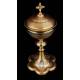 Beautiful Eucharistic Ciborium in solid silver and brass. France, XIX Century