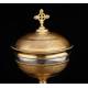 Beautiful Eucharistic Ciborium in solid silver and brass. France, XIX Century