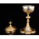 Beautiful Eucharistic Ciborium in solid silver and brass. France, XIX Century