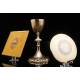 Beautiful Solid Silver Chalice and Paten Set with Embroidered Palia. France, XIX Century