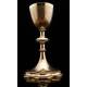 Beautiful Solid Silver Chalice and Paten Set with Embroidered Palia. France, XIX Century