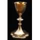 Beautiful Solid Silver Chalice and Paten Set with Embroidered Palia. France, XIX Century