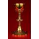 Elegant Antique Chalice in Solid Silver Gilt and Rhinestones, Circa 1870.