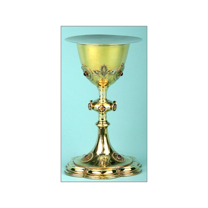 Chalice in Solid Silver Vermeil, Precious Stones and Enamels. France, XIX Century