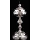 Precious Eucharistic Ciborium in Solid Silver with Contrasts. Barcelona, XIX Century