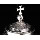 Precious Eucharistic Ciborium in Solid Silver with Contrasts. Barcelona, XIX Century