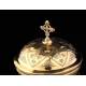 Elegant Solid Silver Contrasted Silver Ciborium, Hand Carved. France, XIX Century