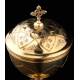 Elegant Solid Silver Contrasted Silver Ciborium, Hand Carved. France, XIX Century