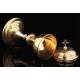 Elegant Solid Silver Contrasted Silver Ciborium, Hand Carved. France, XIX Century