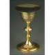 French Set of Chalice with Paten. Silver and Gilded Bronze, XIX Century. Original Case