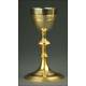 French Set of Chalice with Paten. Silver and Gilded Bronze, XIX Century. Original Case