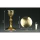 French Set of Chalice with Paten. Silver and Gilded Bronze, XIX Century. Original Case