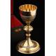 Beautiful Set of Chalice and Paten in Contrasted Silver. France, XIX Century