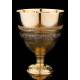 Beautiful Set of Chalice and Paten in Contrasted Silver. France, XIX Century