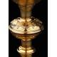 Beautiful Set of Chalice and Paten in Contrasted Silver. France, XIX Century