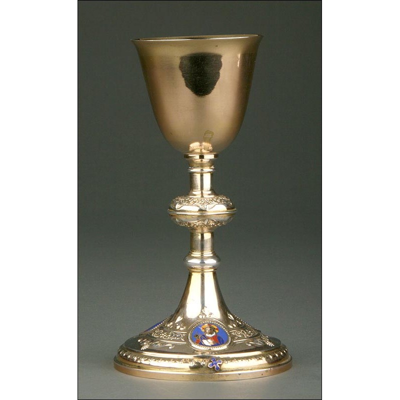 Enameled silver chalice, S. XIX.