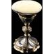 Spectacular Chalice with Paten, both in Solid Silver Contrasted. France, 1890-1910