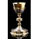 Spectacular Chalice with Paten, both in Solid Silver Contrasted. France, 1890-1910