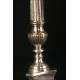 Pair of church candlesticks in nickel silver. XIX Century