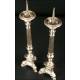 Pair of church candlesticks in nickel silver. XIX Century