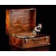 Antique Wooden Portable Gramophone. England, 1920s