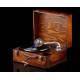 Antique Wooden Portable Gramophone. England, 1920s