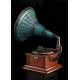 Beautiful Antique Antique Gramophone with Enameled Metal Trumpet. Central Europe, Circa 1915