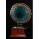 Beautiful Antique Antique Gramophone with Enameled Metal Trumpet. Central Europe, Circa 1915