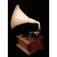 Antique Thorens horn gramophone. Central Europe, Circa 1910, in good working order.