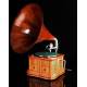 Precious horn gramophone with Inlaid Box, Working. Switzerland, 1910-15